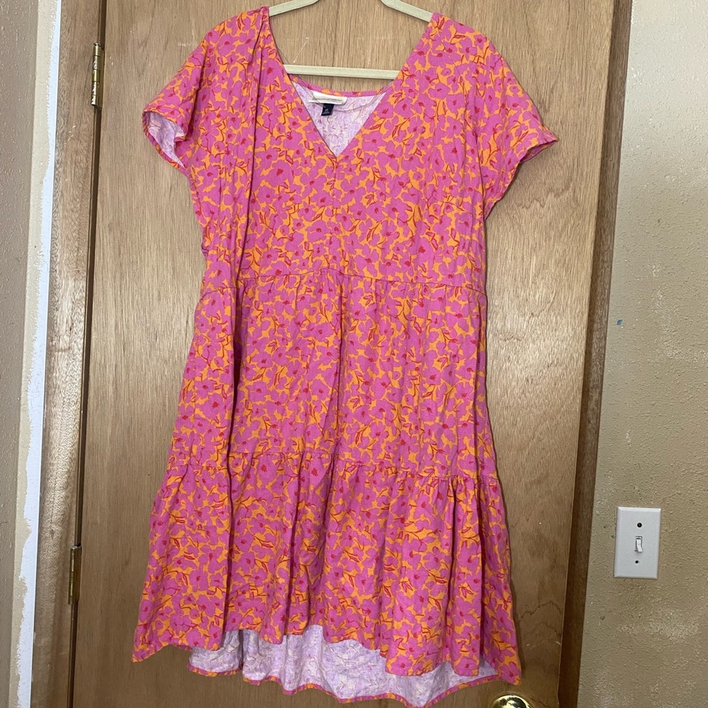 Universal Thread Pink and Orange Midi Sundress V-Neck